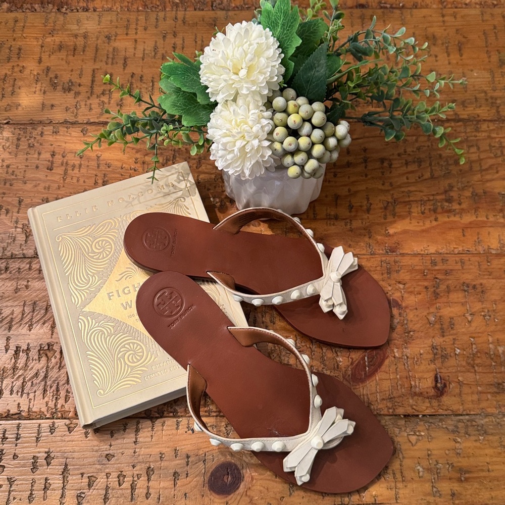 Tory Burch “Aurora” Studded Sandals with Bow Size 8.5 - Picture 3 of 9